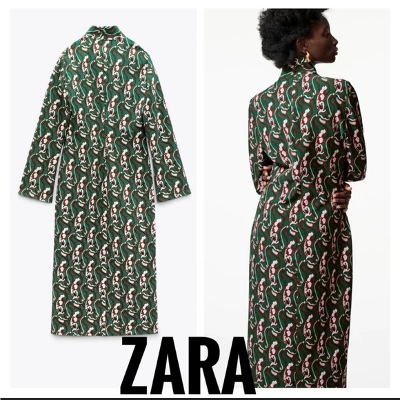 Zara Dresses & Skirts - BNWT Zara Women’s Green Paisley Print Midi Slit Dress Size M